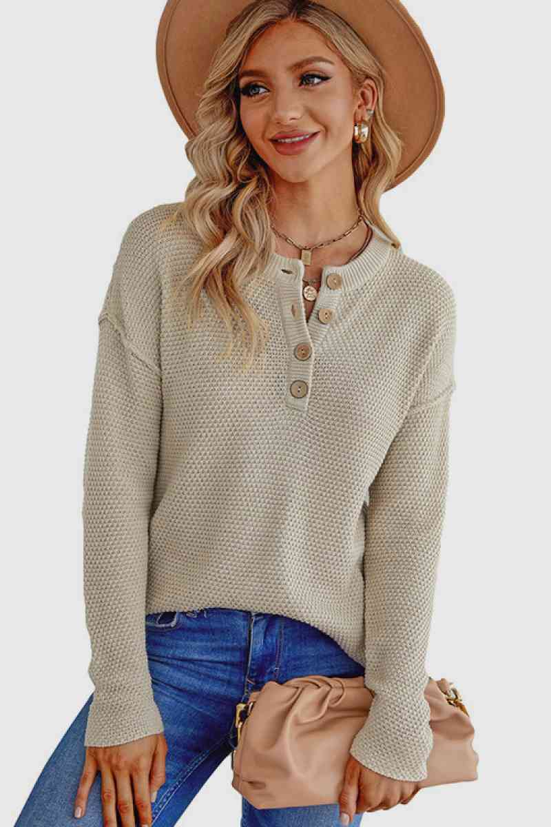 Solid Button up Sweater Top - Absolute Fashion 2020
