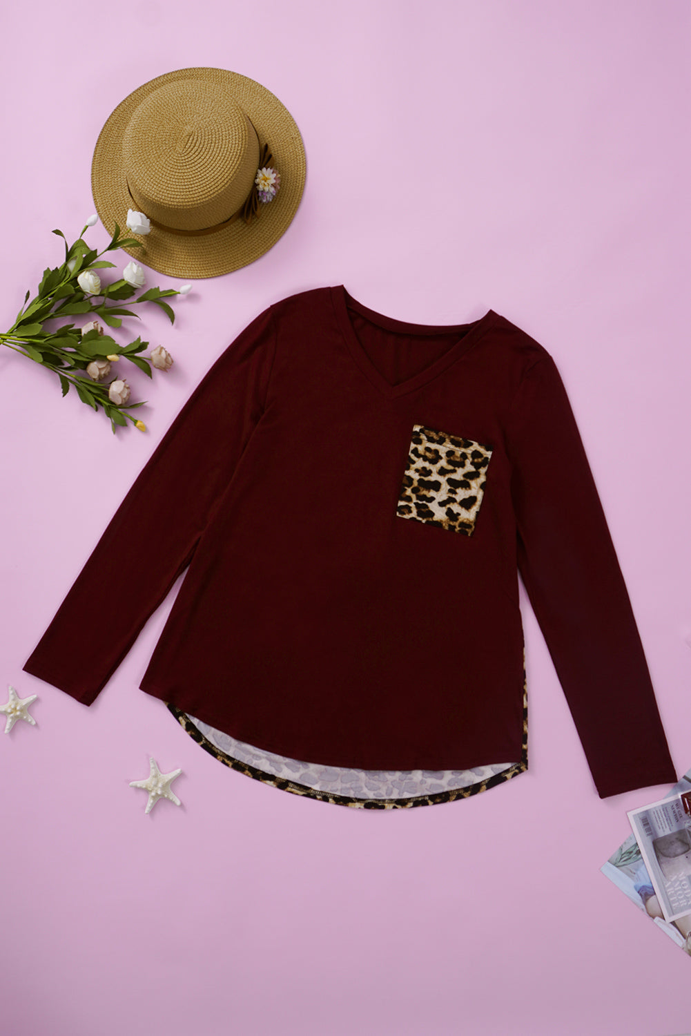 Contrast Leopard V-Neck Pocket Blouse - Absolute Fashion 2020