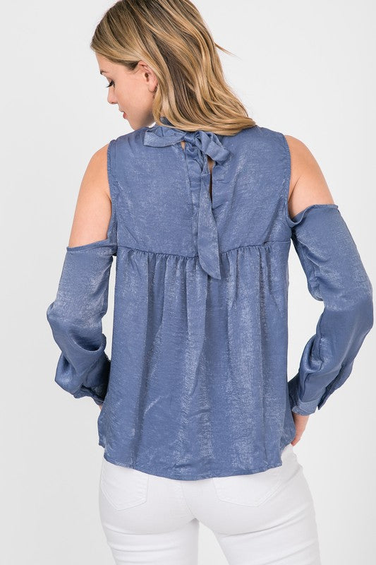 Cold Shoulder Mock Neck Blouse