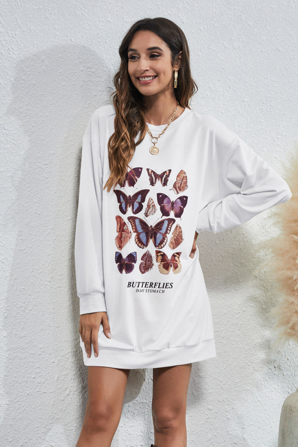 Butterfly Print Hip Length Sweatshirt - Absolute Fashion 2020