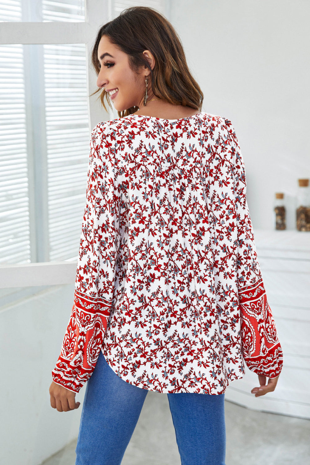 Floral Tie Neck Blouse