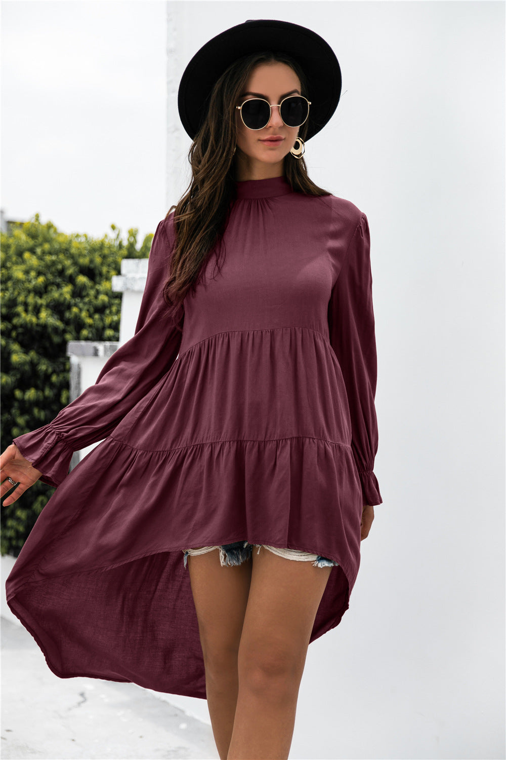 Solid Asymmetrical Patch Pleated Dress - Absolute Fashion 2020