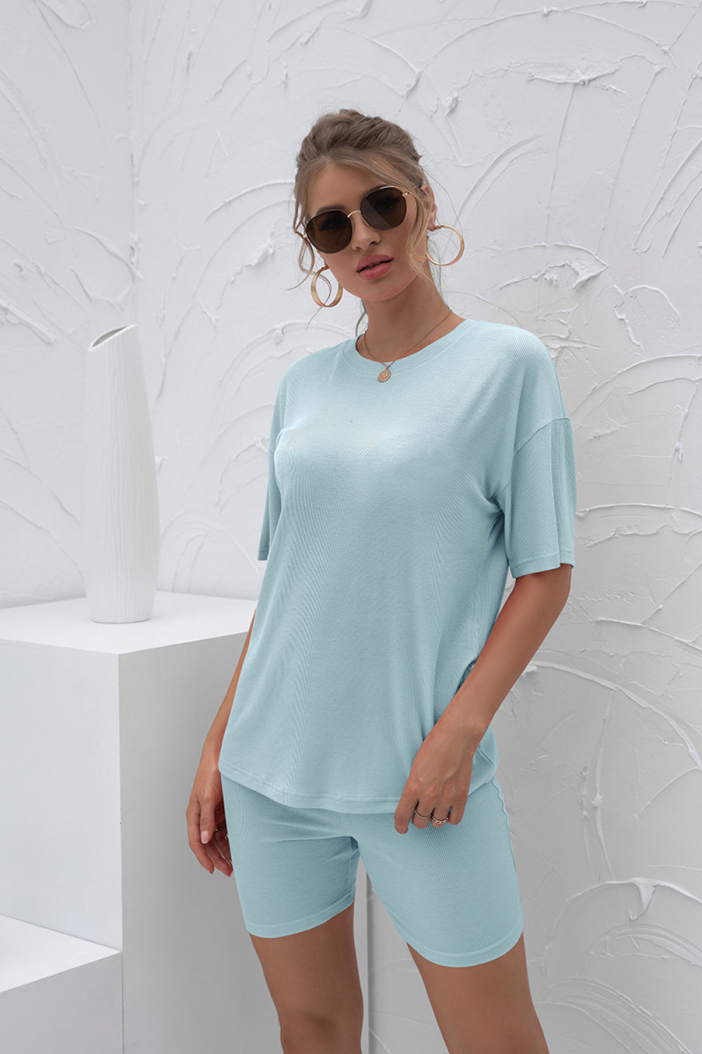 Round Neck Short Sleeve and Pants Set - Absolute Fashion 2020