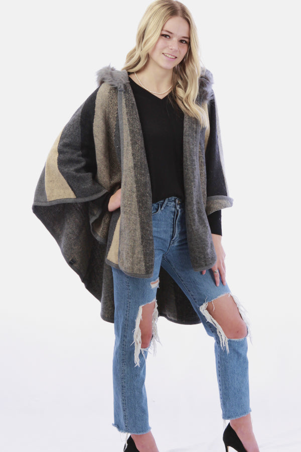 Faux Fur Collar Poncho