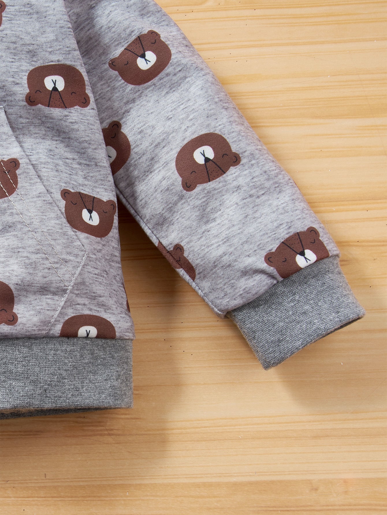 Girls Striped Onesie Solid Pants and Bear Hoodie Set