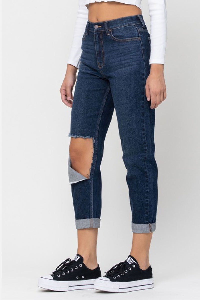 Dark Knee Cut Mom Jeans - Absolute Fashion 2020