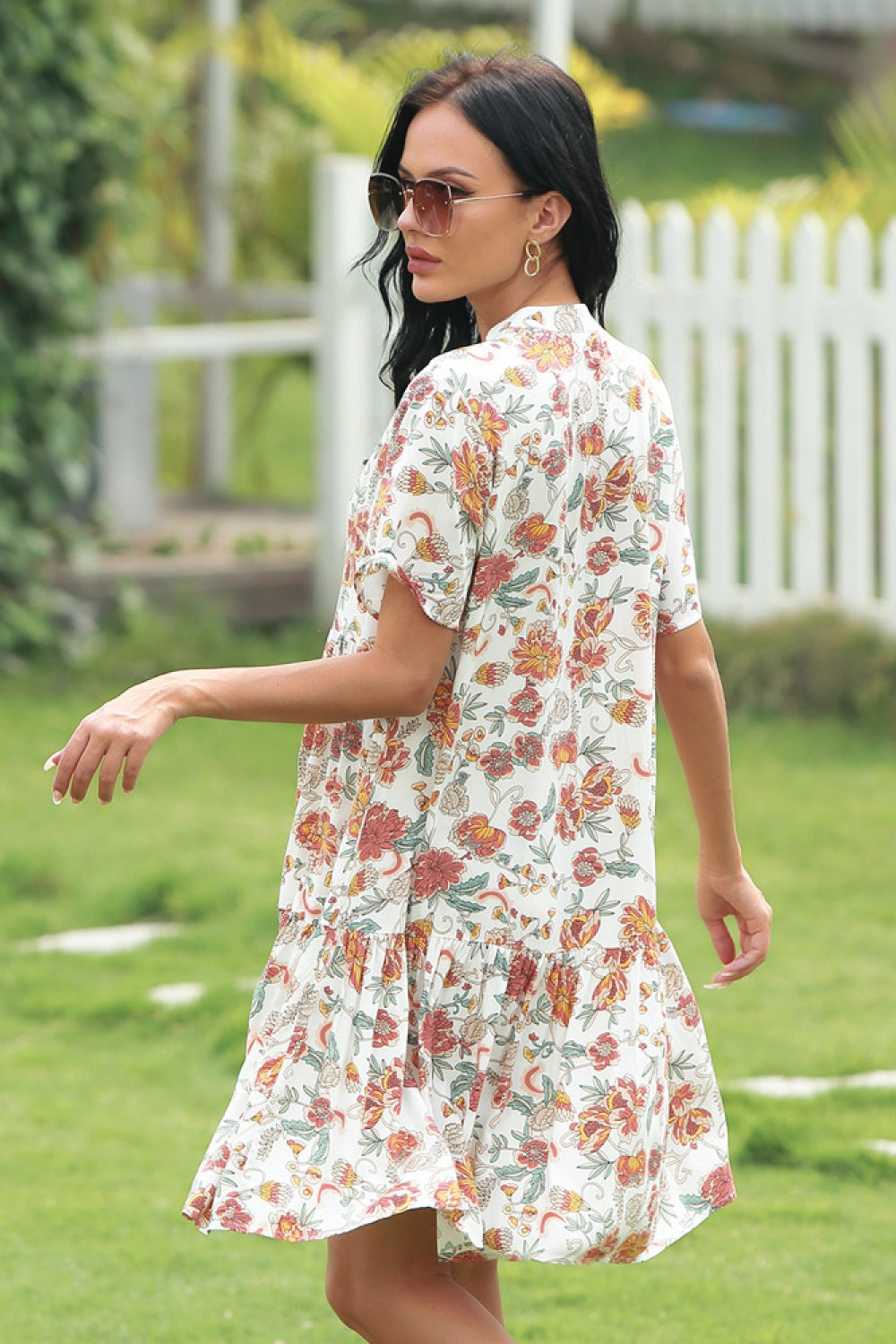 Full Size Floral V-neckline Dress