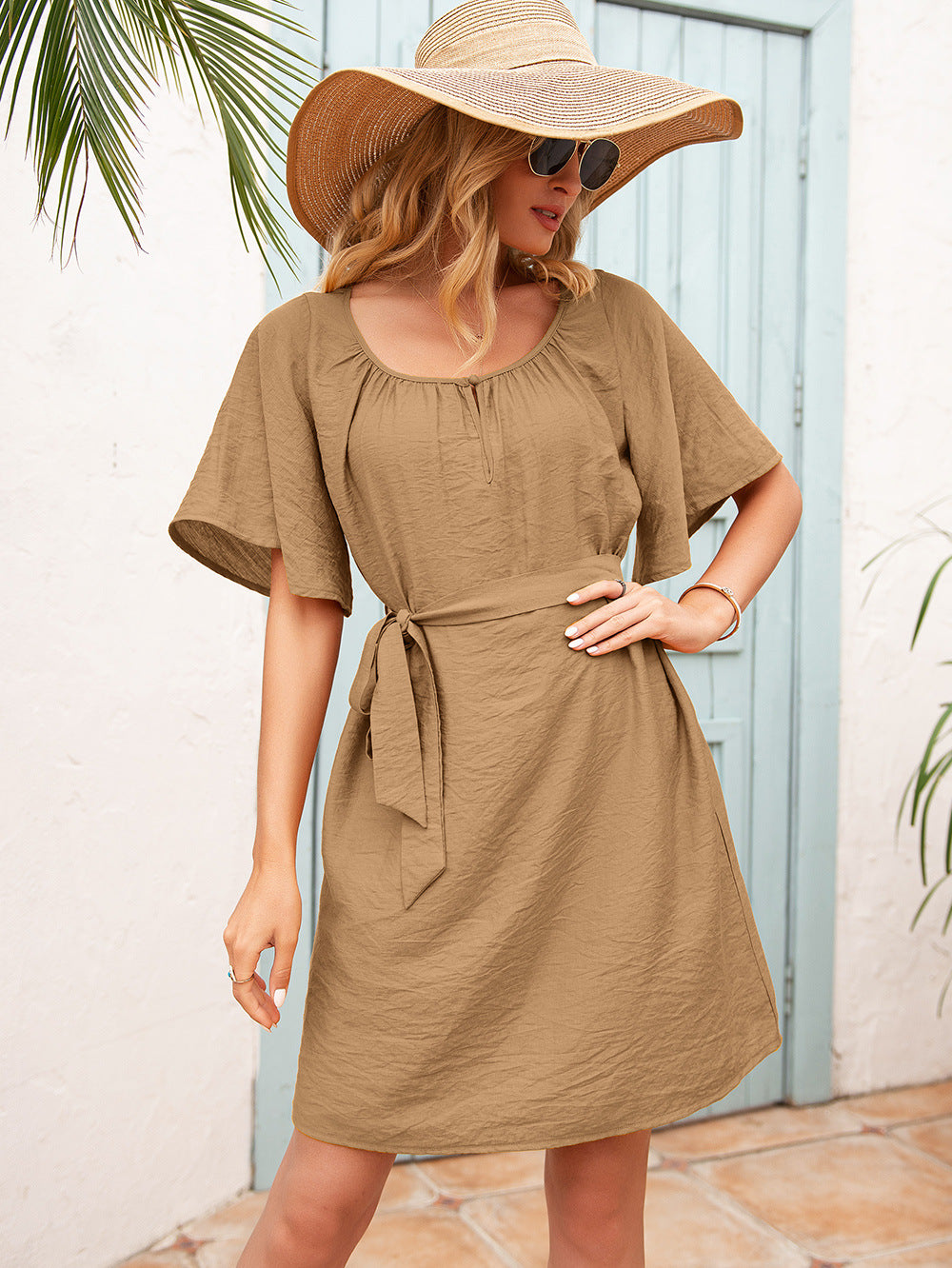 Butterfly Sleeve Belted Dress - Absolute Fashion 2020