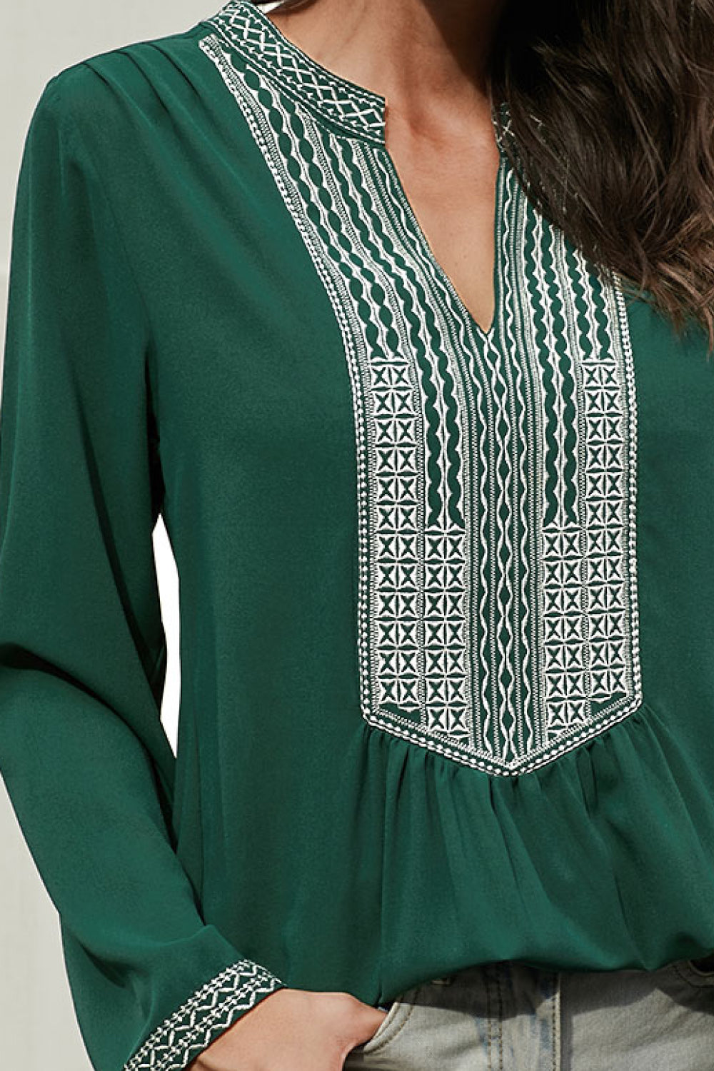 Front Embroidery Long Sleeves Blouse - Absolute Fashion 2020