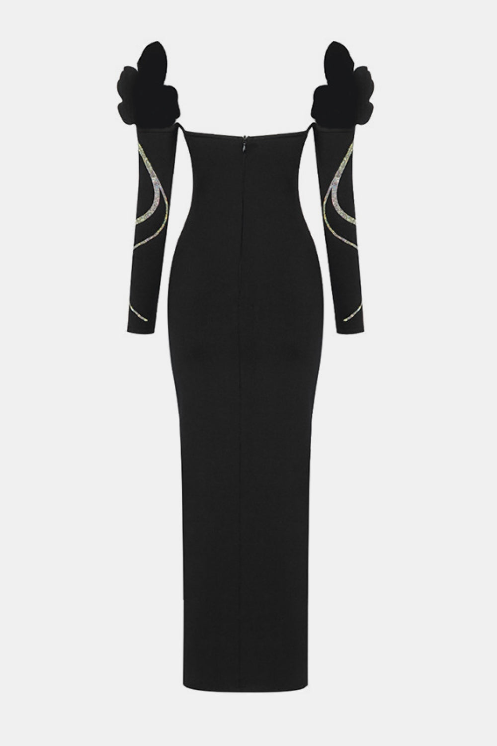 Rhinestone Off-Shoulder Split Knit Dress
