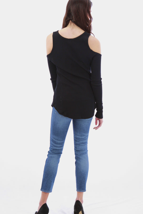 Cold Shoulder Solid Thermal Knit Top