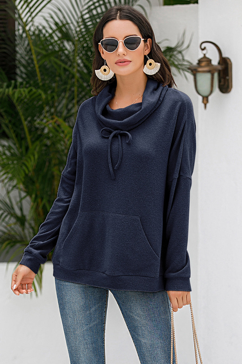 Cowl Neck Drop Shoulder Sweatshirt - Absolute Fashion 2020