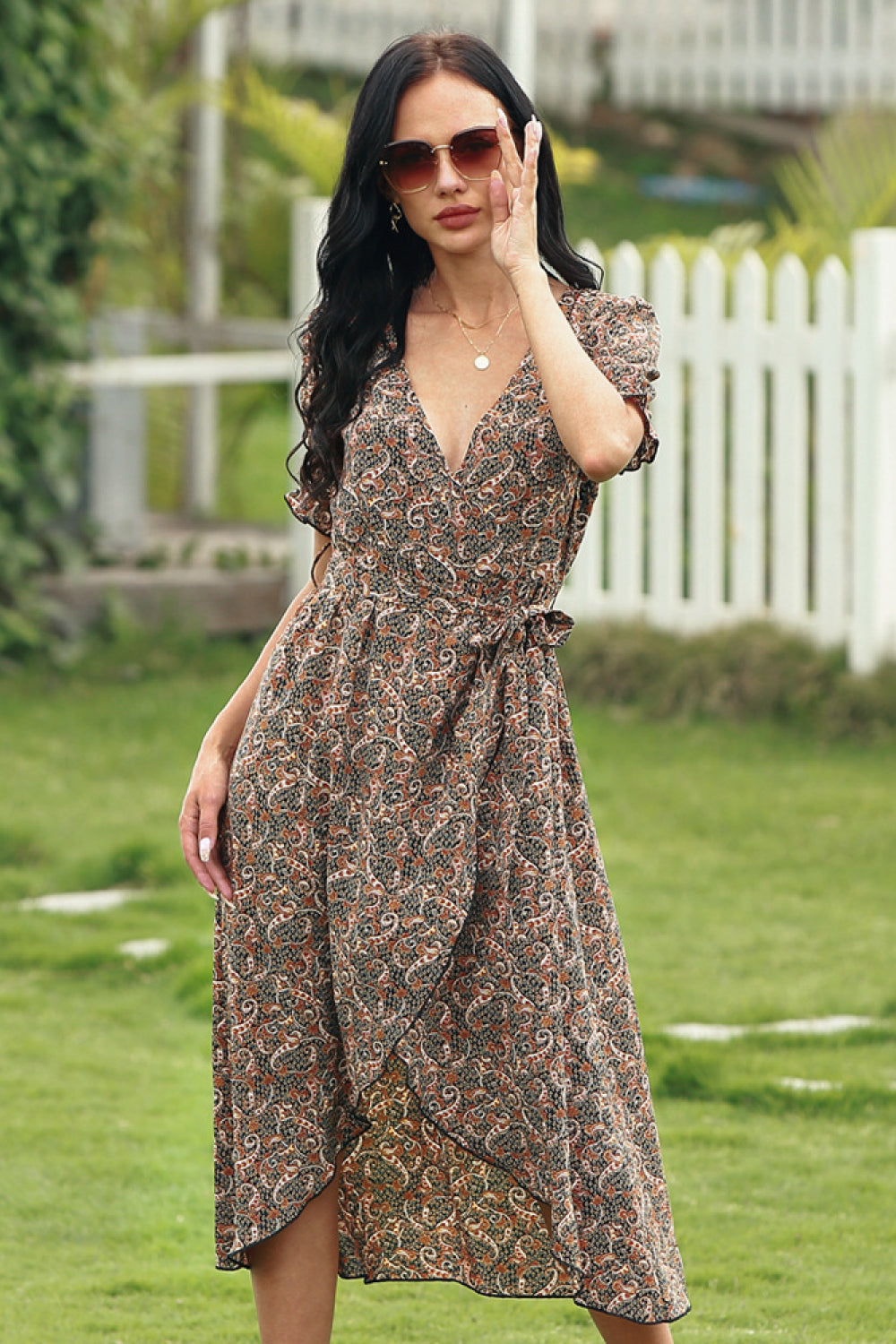 Bohemian Deep V-neckline Lace-up Dress