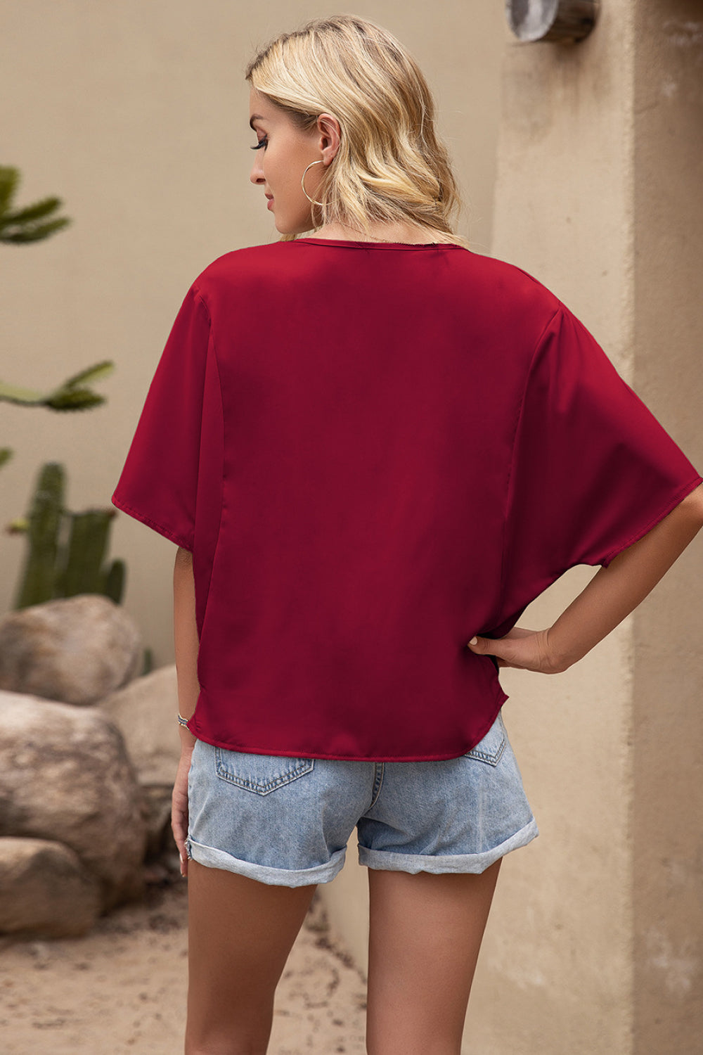 Draped Neck Bating Sleeve Top - Absolute Fashion 2020