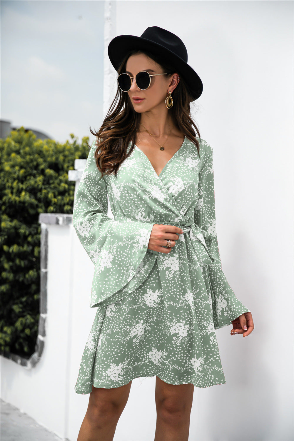 Floral Print Wrap V Neck dress - Absolute Fashion 2020