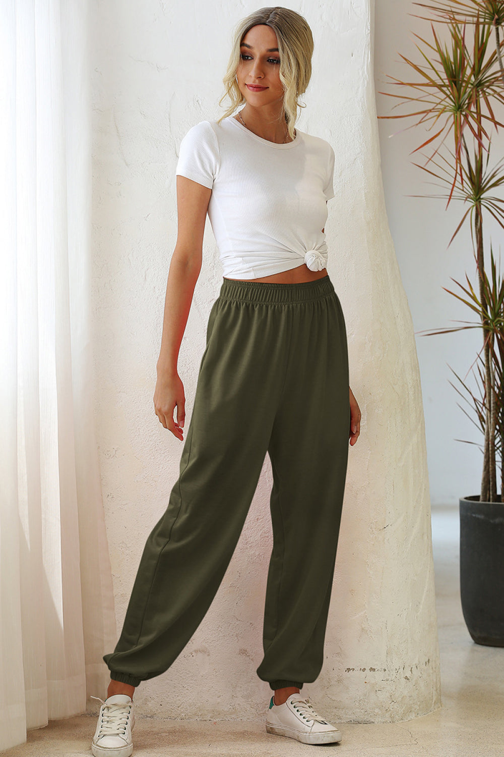 Elastic Waist Joggers with Side Pockets