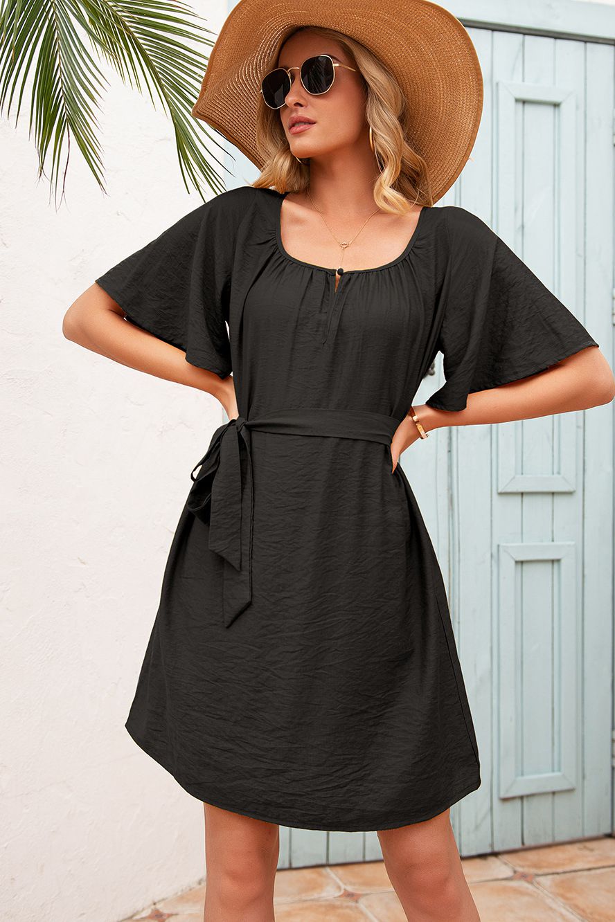 Butterfly Sleeve Belted Dress - Absolute Fashion 2020