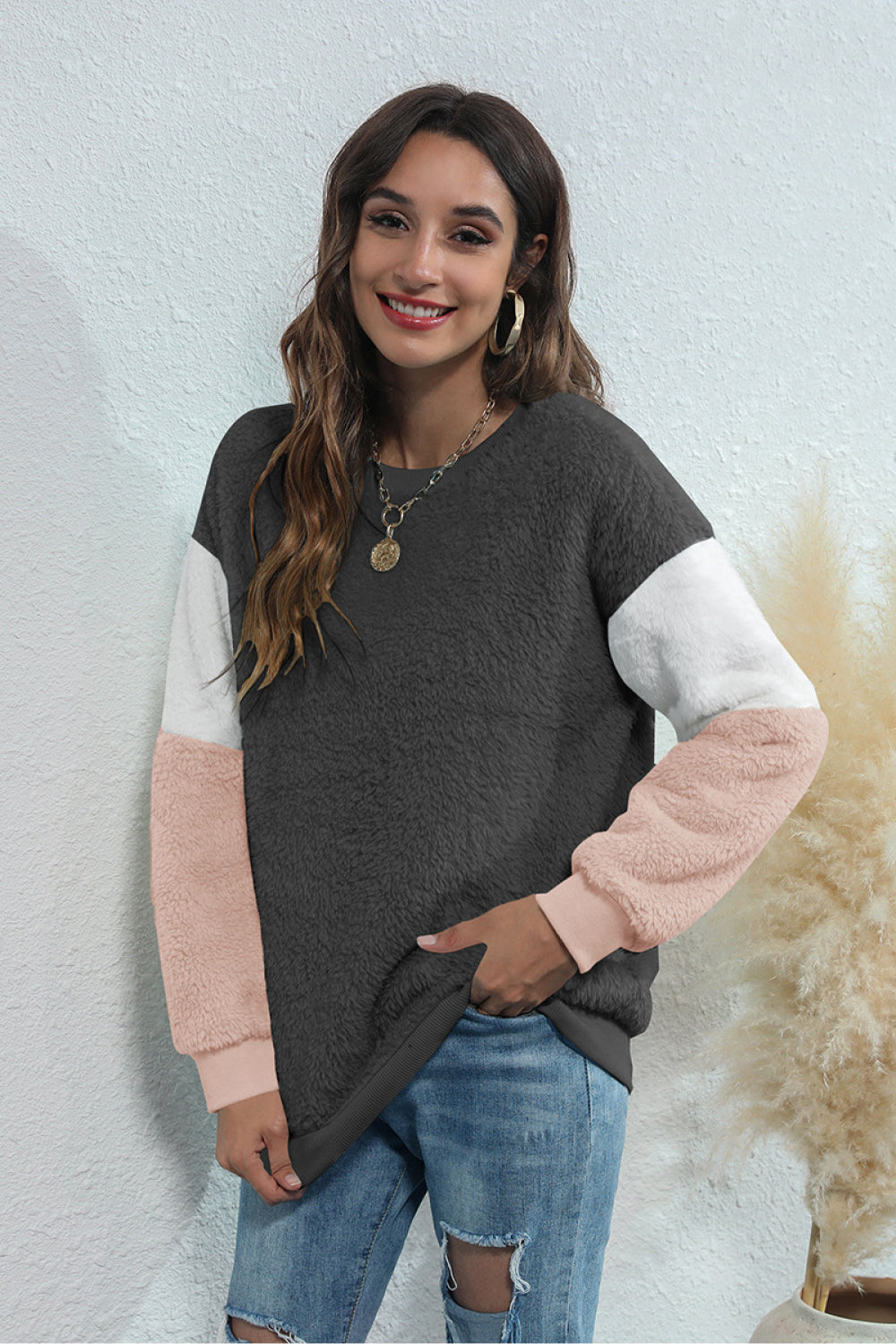 Color Block Teddy Sweatshirt - Absolute Fashion 2020