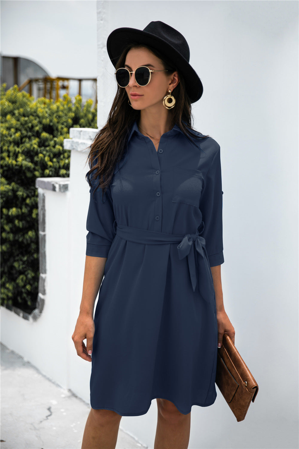 Button down Tie Waist Shirt Dress - Absolute Fashion 2020