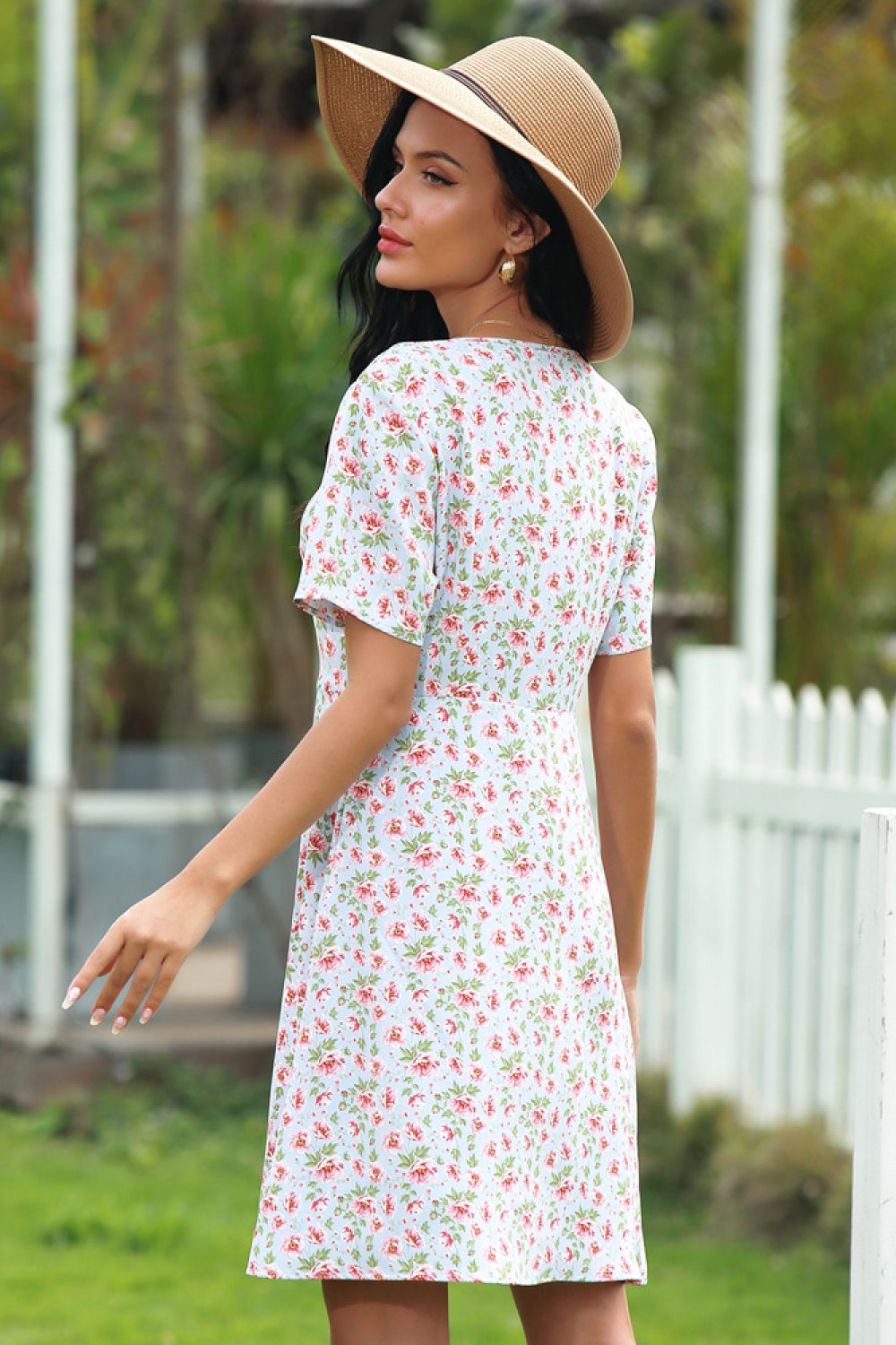 Ditsy Print Slit Dress