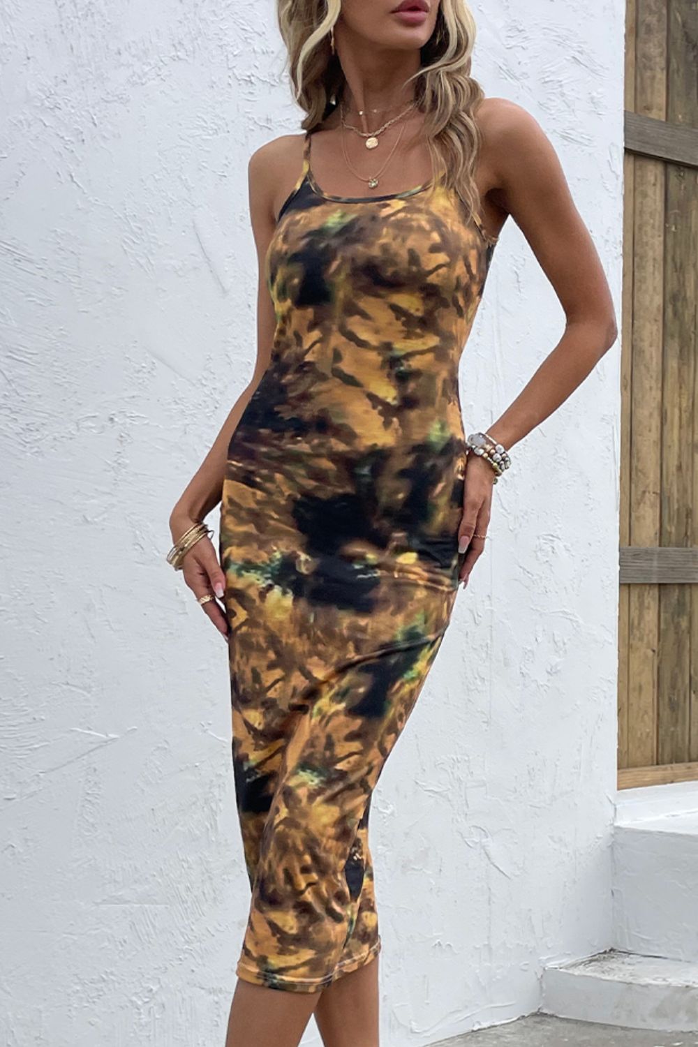 Tie-Dye Spaghetti Strap Midi Dress