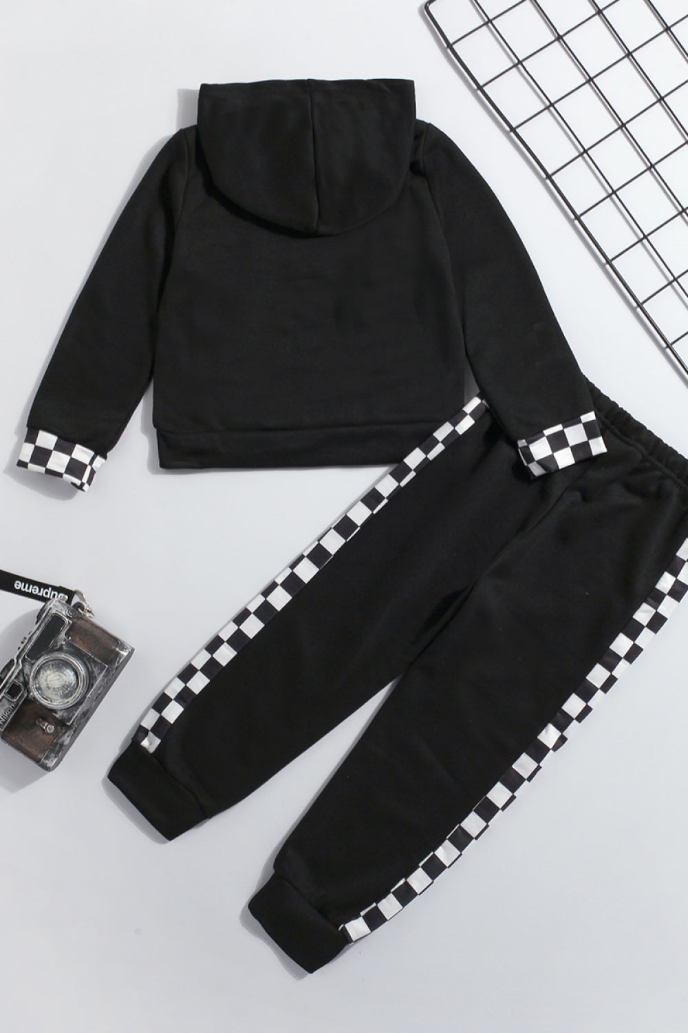 Boys F1 Graphic Hoodie and Side Gingham Pants Set
