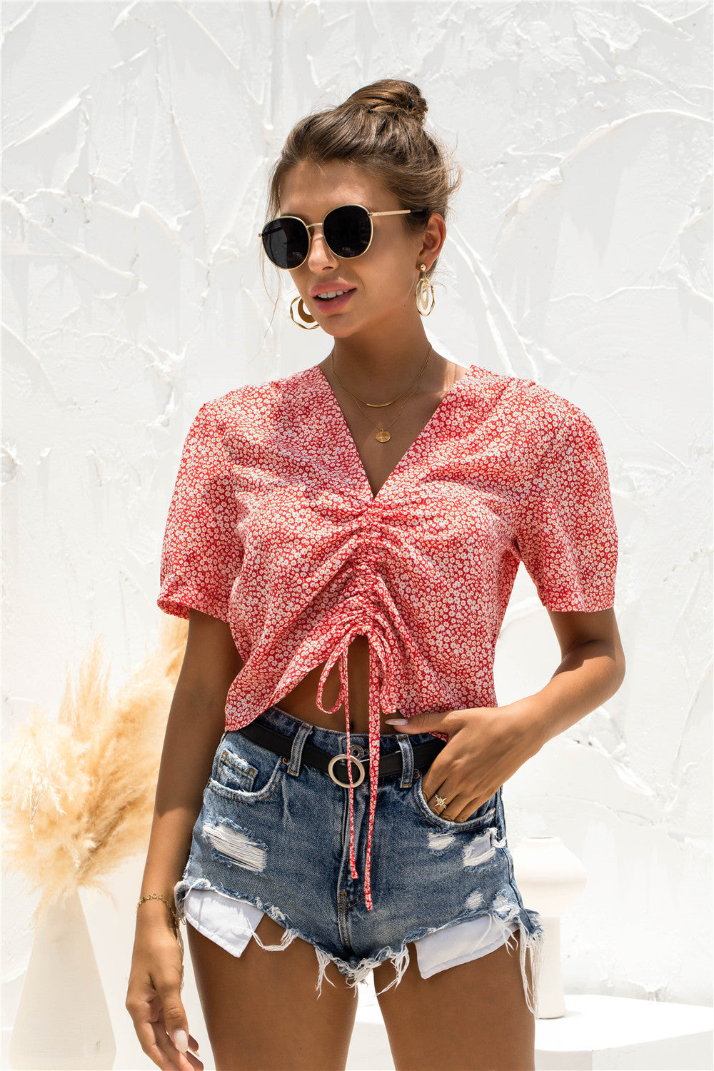 Ditsy Floral Drawstring Tee - Absolute Fashion 2020