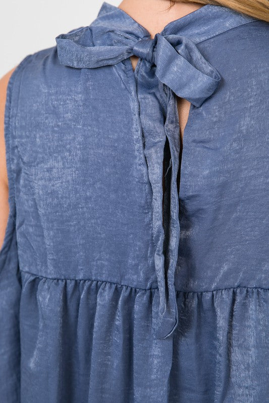 Cold Shoulder Mock Neck Blouse