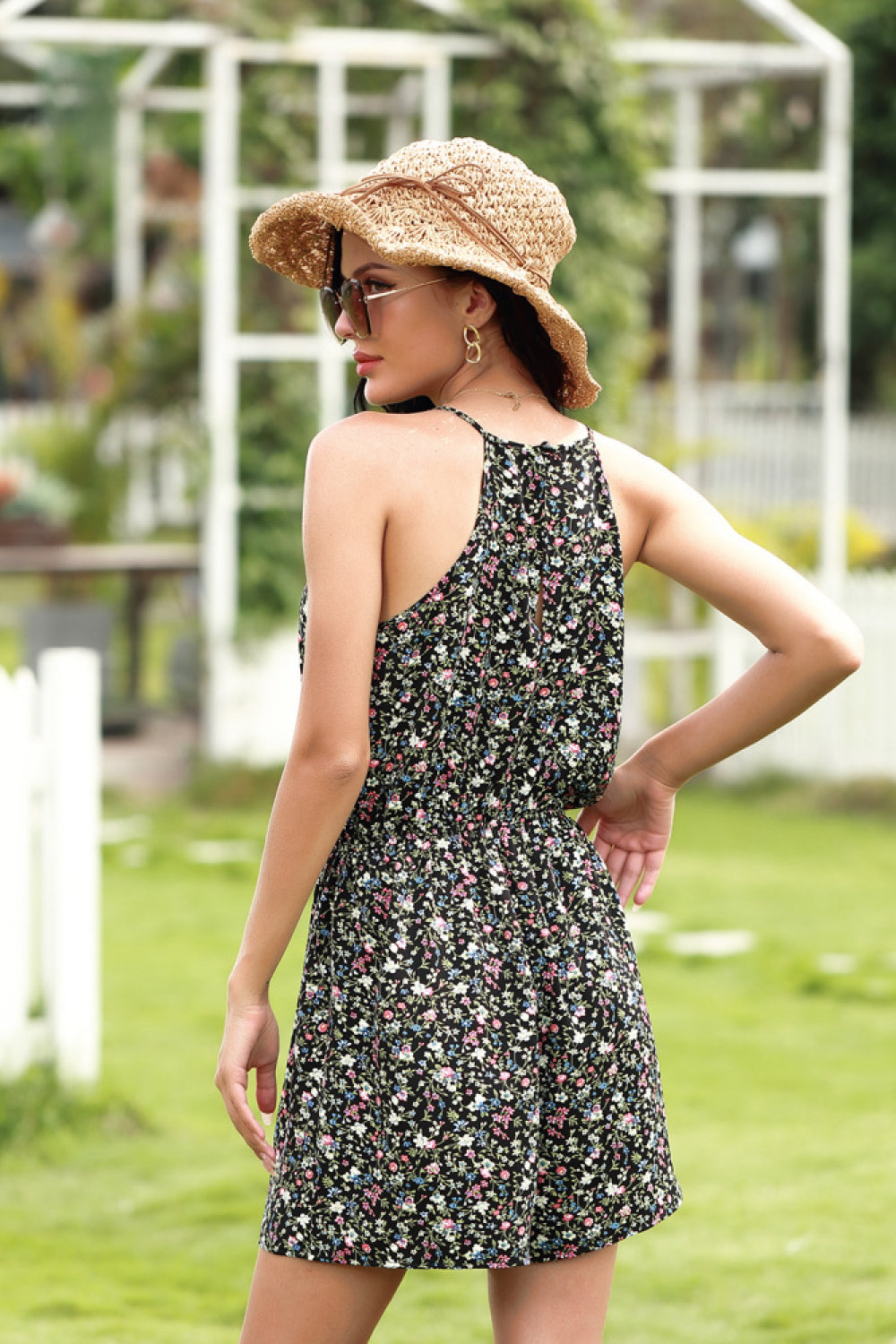 Ditsy Print Halter Jumpsuit