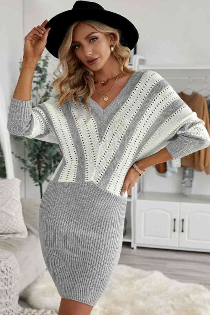 Color Block Striped Wrap Sweater Dress - Absolute Fashion 2020