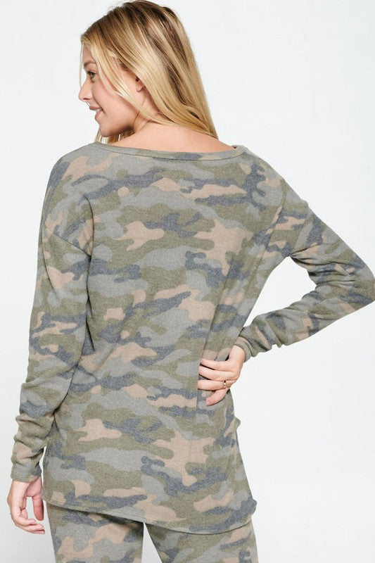 Camo Print Hacci Blush Lounge Top