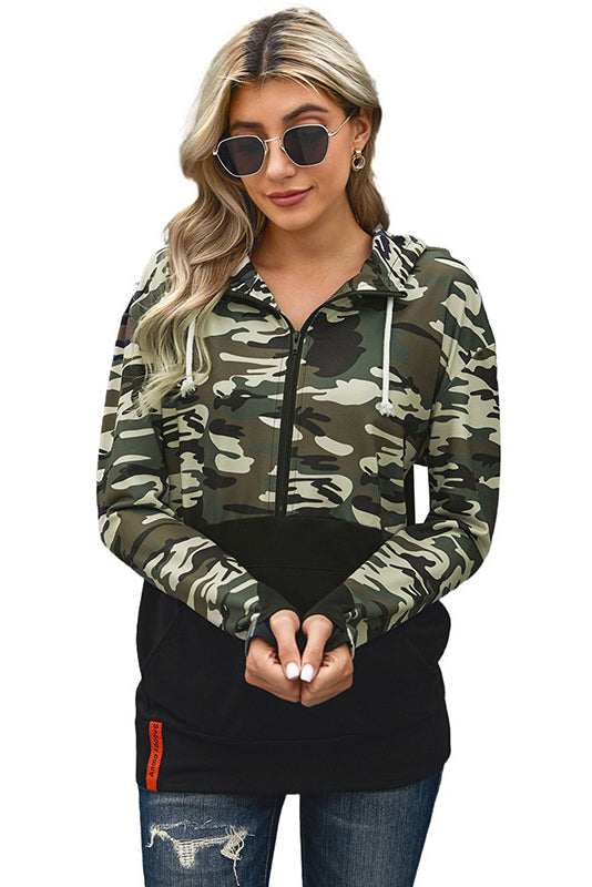 Contrast Camouflage Kangaroo Pocket Hoodie - Absolute Fashion 2020