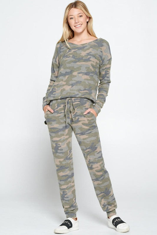 Camo Print Hacci Blush Lounge Top