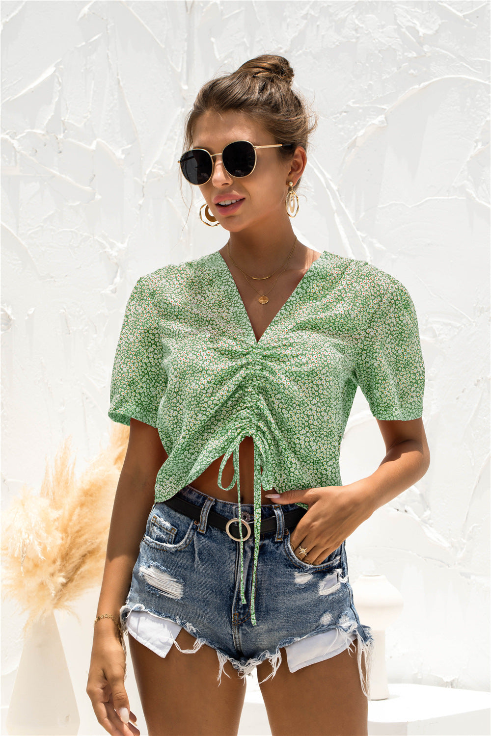 Ditsy Floral Drawstring Tee - Absolute Fashion 2020