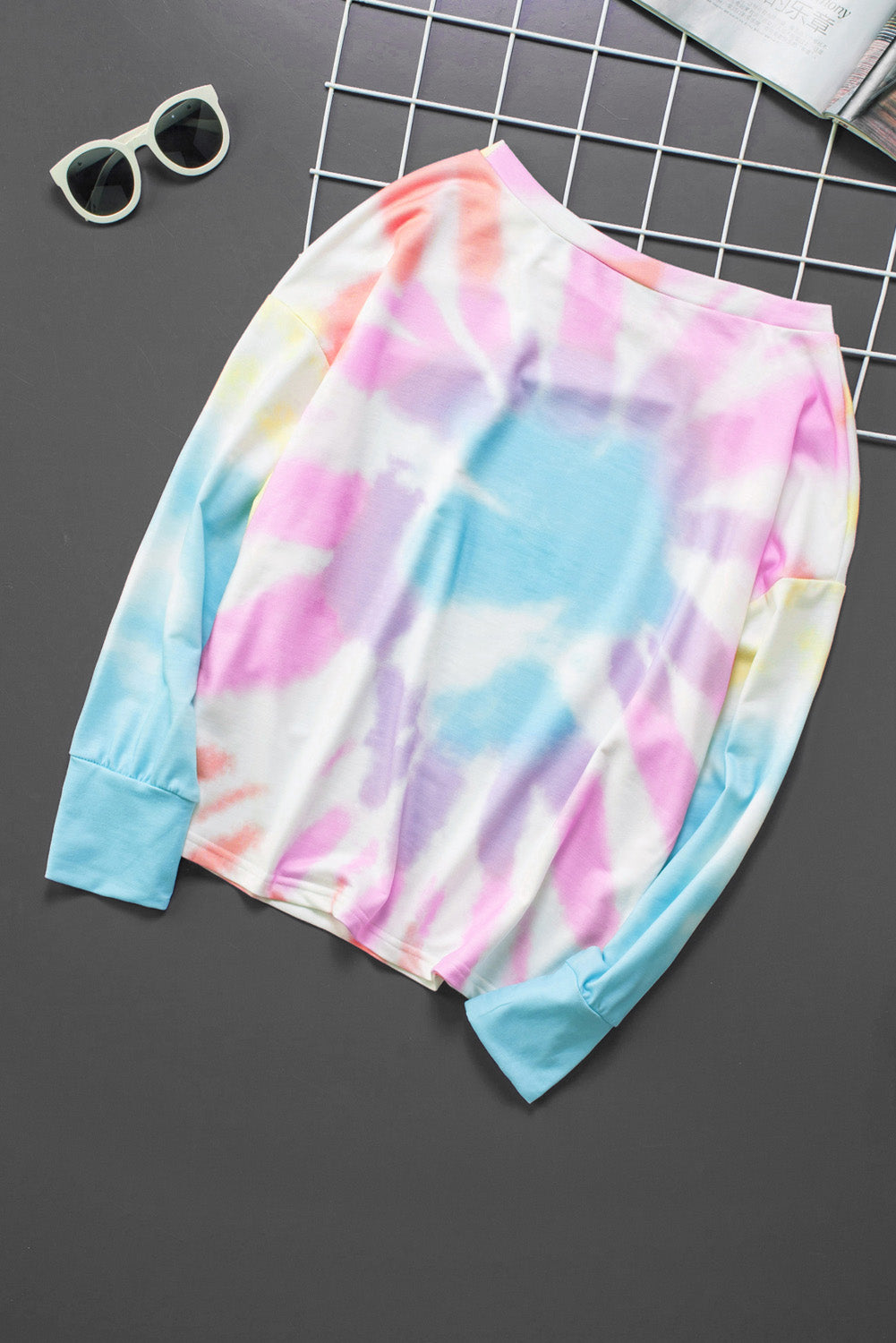 Tie-Dye Boat Neck Batwing Sleeve Tee - Absolute Fashion 2020