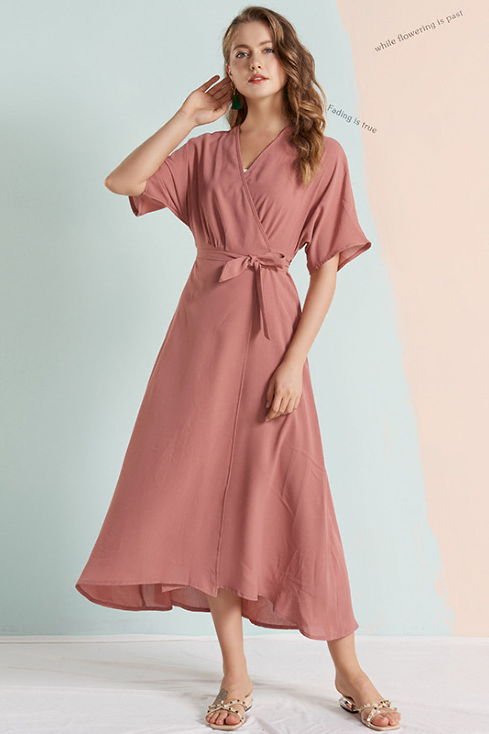 Solid Wrap Front Belted Dress - Absolute Fashion 2020