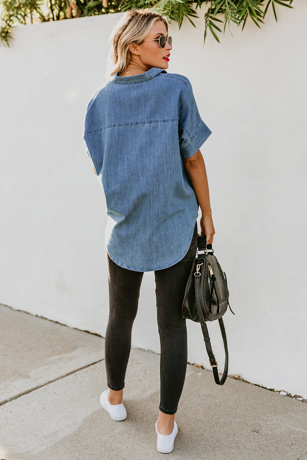 Collar Short Sleeve Denim Shirt - Absolute Fashion 2020