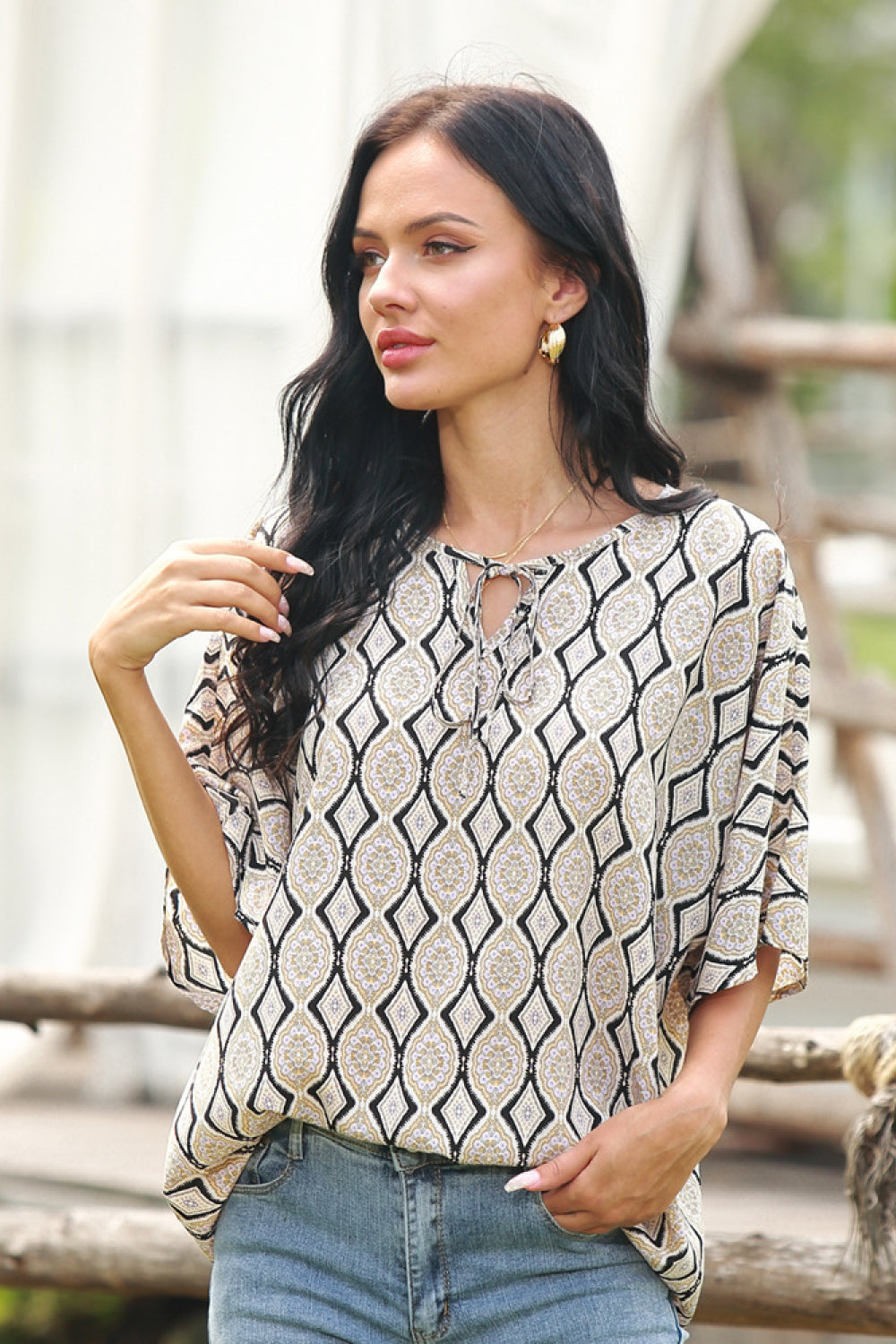 Lace-up Printed Casual Tee