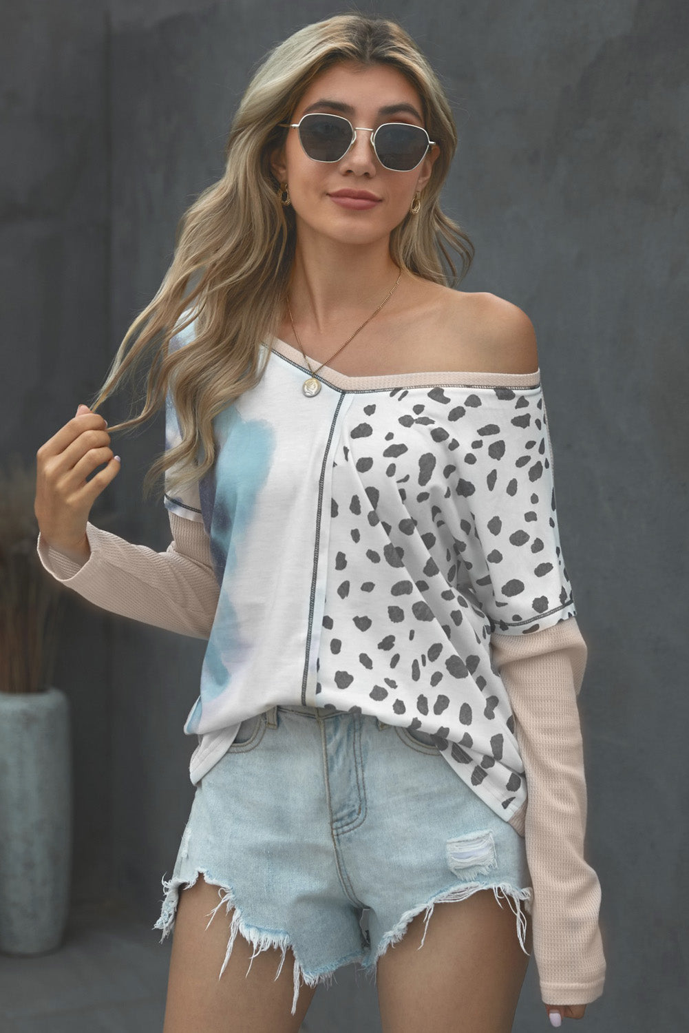 Tie Dye&Leopard Waffle Knit Top - Absolute Fashion 2020
