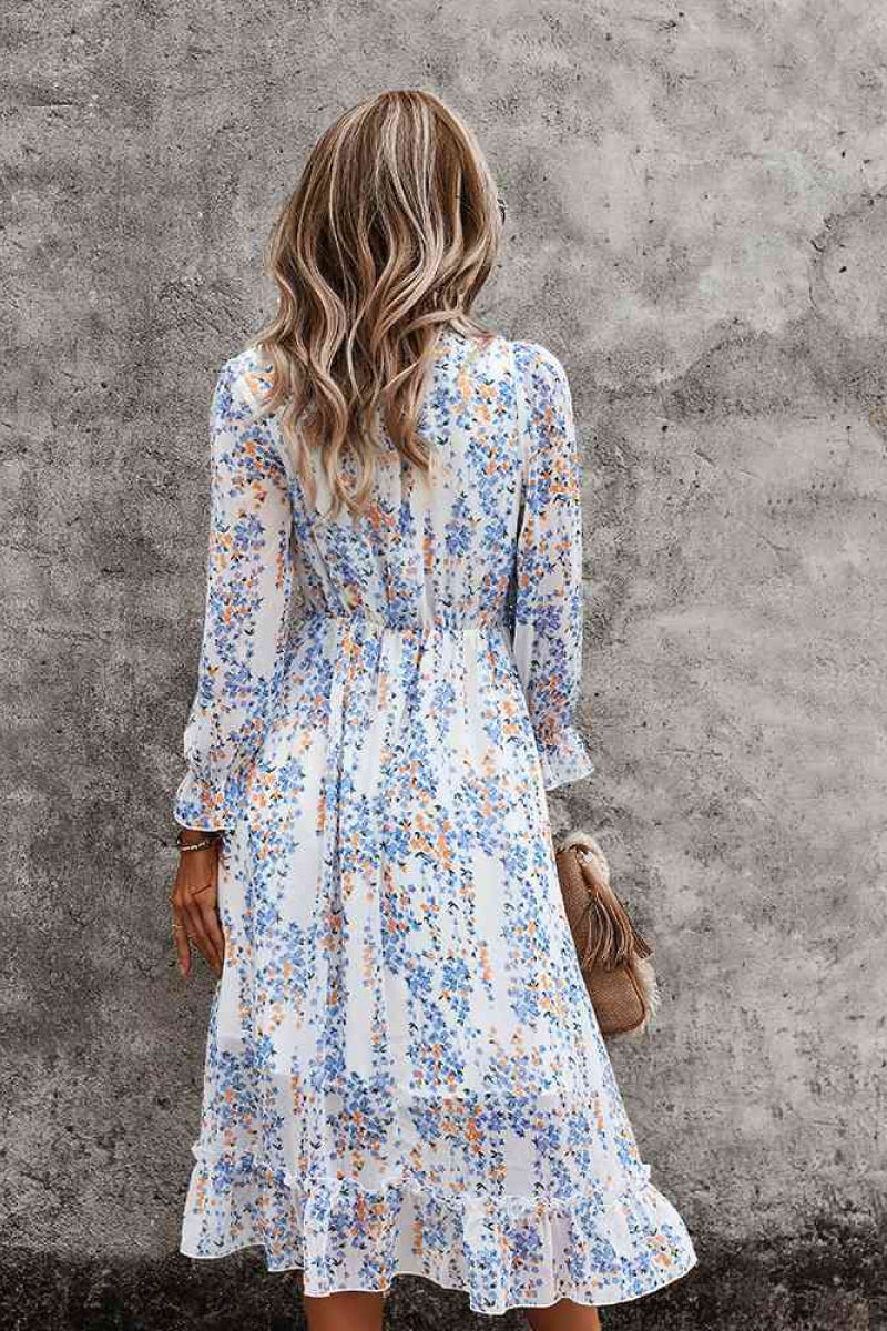 Ditsy Floral Deep V Ruffle Hem Dress - Absolute Fashion 2020