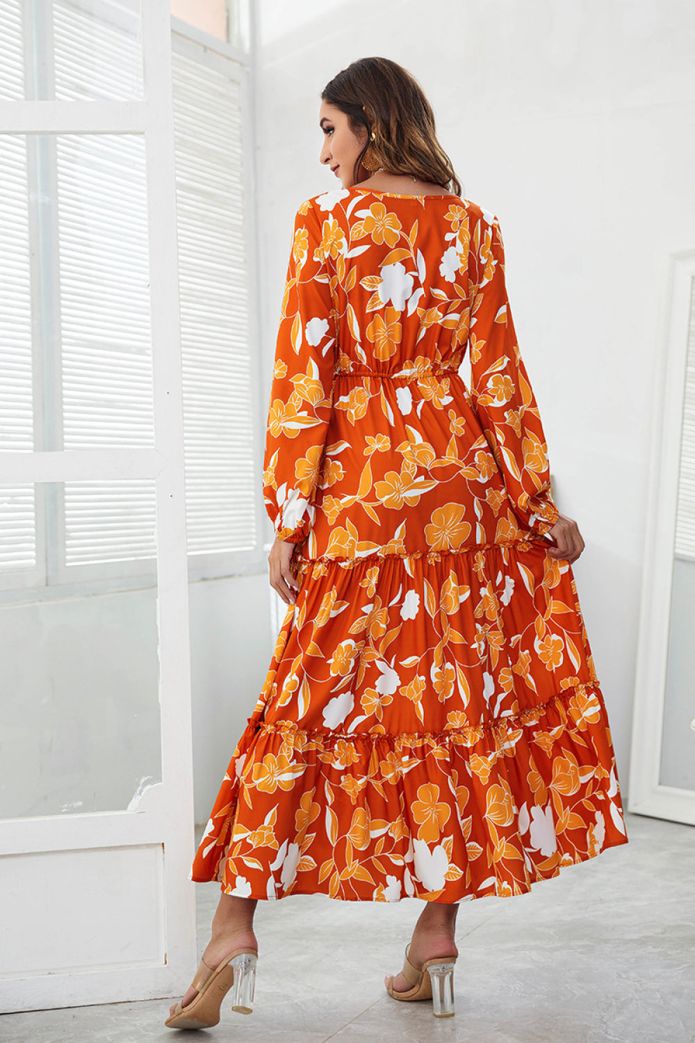 Floral Slit Hem Tiered Midi Dress