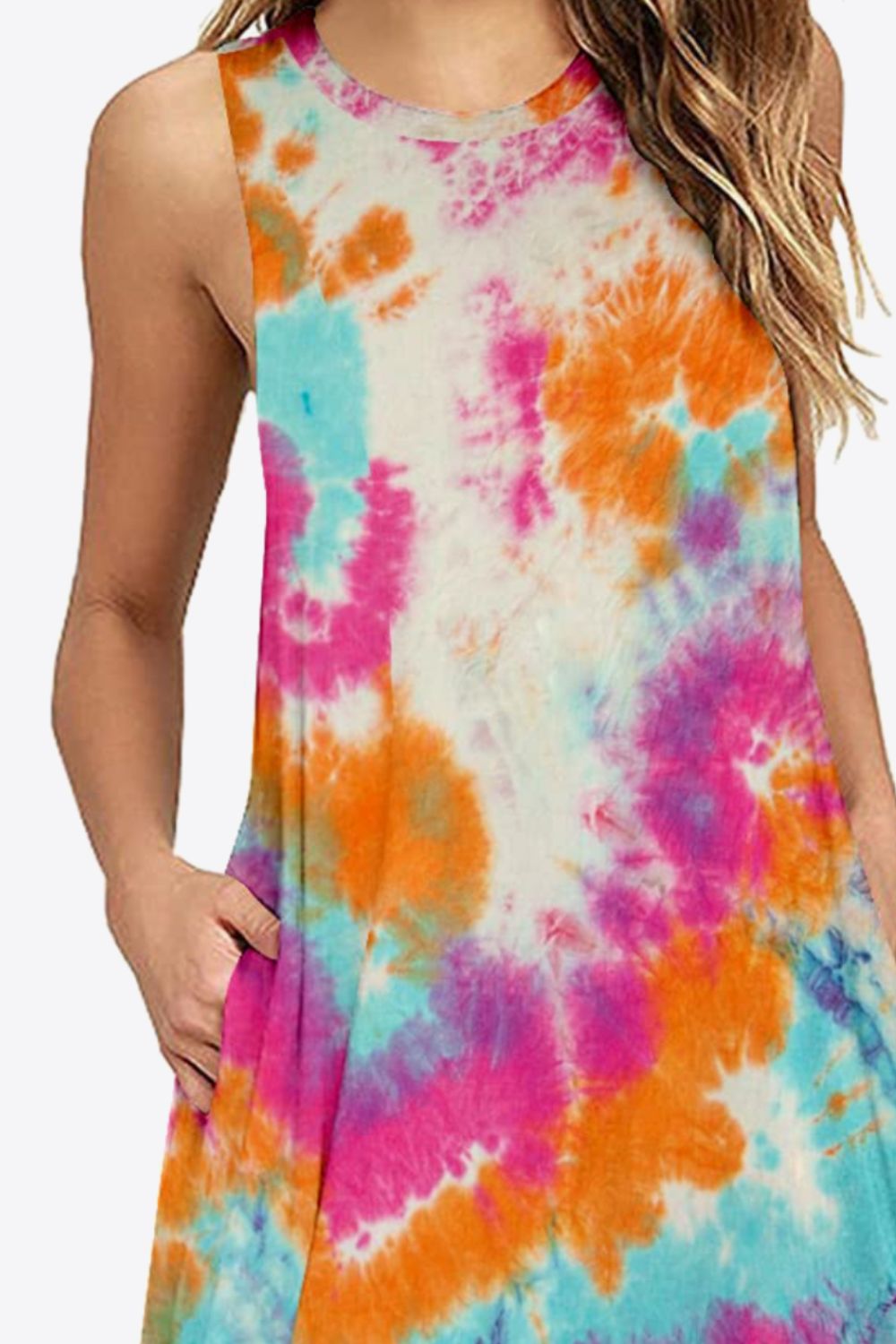 Full Size Printed Round Neck Sleeveless Dress