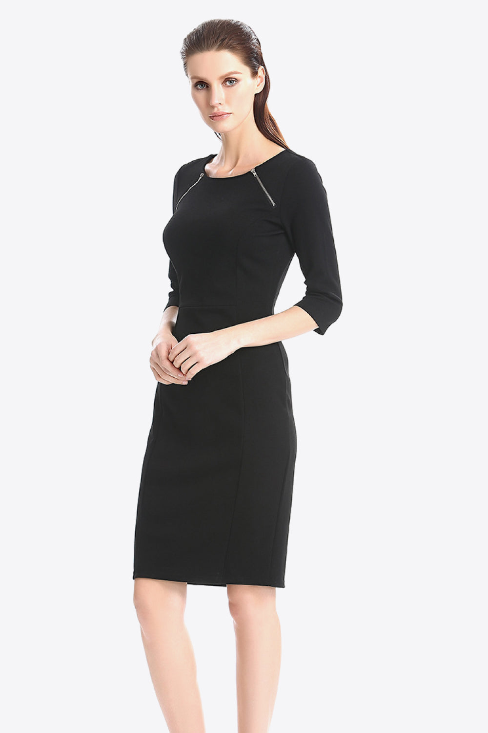 Zipper Detail Round Neck Dress