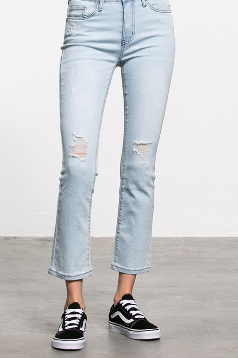 Distressed Flare High Rise Jeans