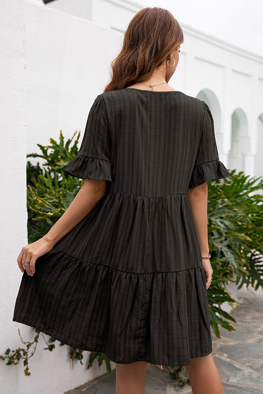 Tassel Tie-Neck Ruffle Hem Dress - Absolute Fashion 2020