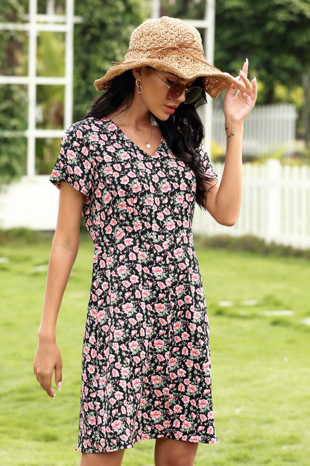 Ditsy Print Slit Dress