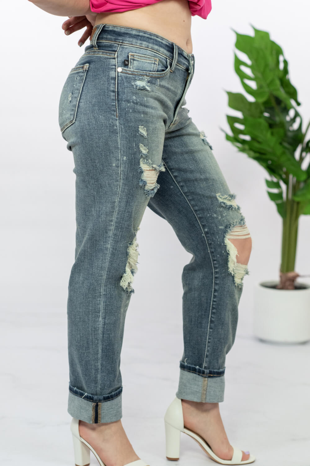Judy Blue Lindsey Full Size Bleach Splash Boyfriend Jeans