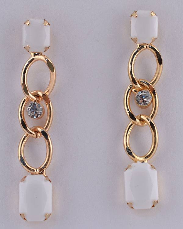Faux Gemstone Curb Link Rhinestone Dangle Earrings - Absolute Fashion 2020