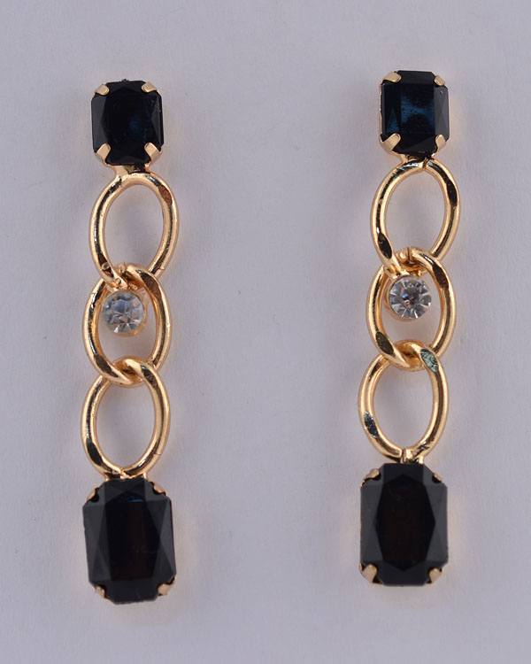 Faux Gemstone Curb Link Rhinestone Dangle Earrings - Absolute Fashion 2020