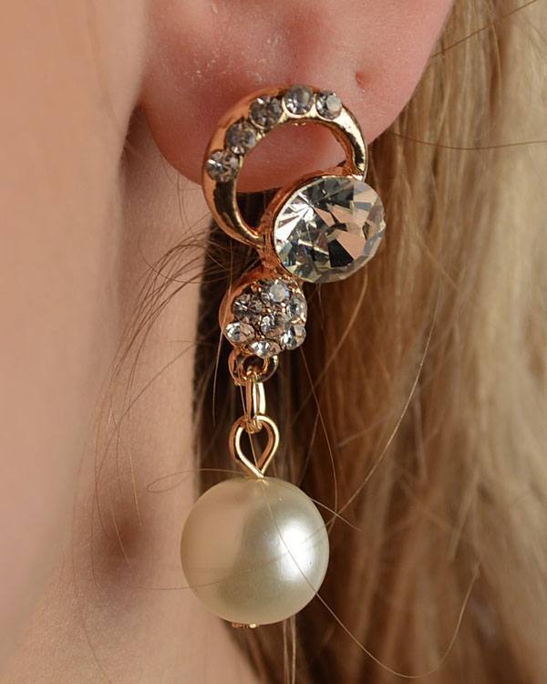 Rhinestone Faux Pearl Dangle Earrings - Absolute Fashion 2020